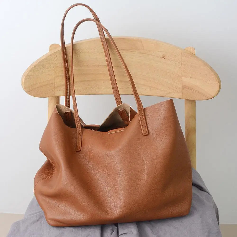 High-end ladies handbags casual ladies handbags brown fashion ladies shoulder bags leather cowhide tote bags shopper shoulder ba