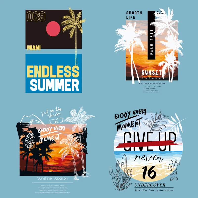 

Vacation Style Sunset Coconut Tree Landscape Pattern Heat Transfer PVC Patch Cap Bright Badge Accessory Patch Washable