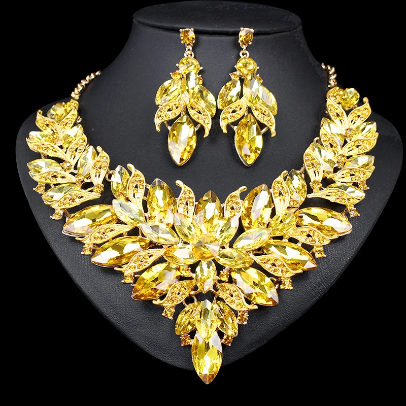 Роскошное ожерелье и серьги с кристаллами золотого цвета ювелирные наборы