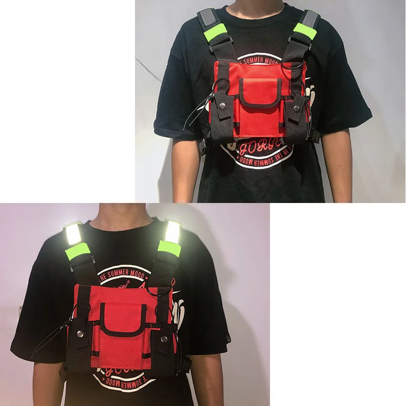 Функциональная нагрудная сумка жилет в стиле хип-хоп черная унисекс тактическая