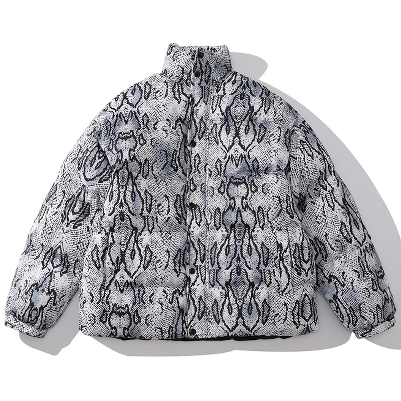 

Парка мужская зимняя оверсайз, со змеиным принтом, х/б