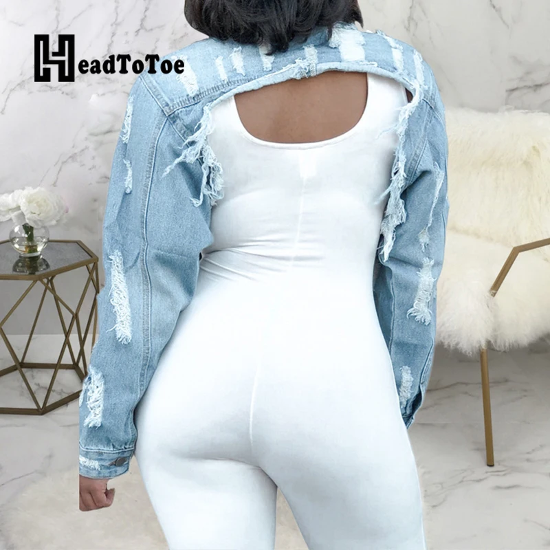 

Solid Frayed Vintage Streetwear Fashion Tops Women Full Sleeve Turn Down Collar Denim Irregular Woman Jacket