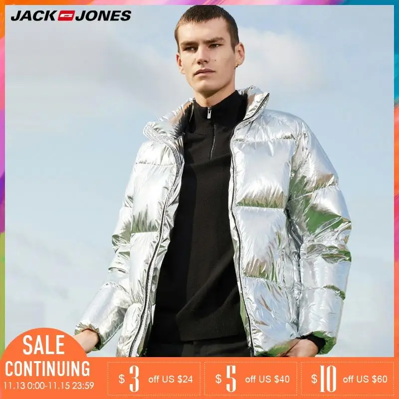 Jack Jones Джек Джонс Для мужчин куртка-пуховик воротником-стойкой Глянцевая теплый