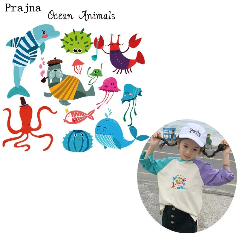Праджна наклейки с морскими животными термонаклейки для одежды мультяшная