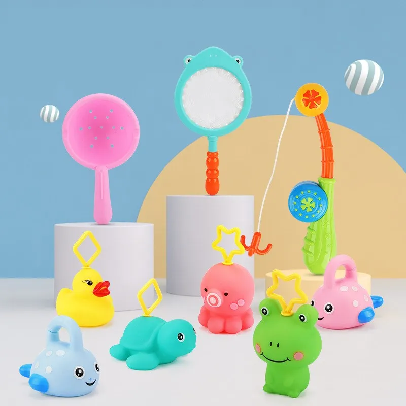 

10pcs Baby Bath Toy Ocean Animals For Kids Outdoor Indoor Play Set Float Squeeze Sound Children Wash Playing Funny Fishing Gift