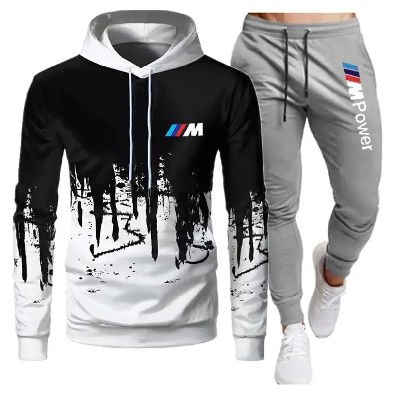 

2021 New men's spring and autumn leisure suit T-shirt+pants two piece leisure sportswear men's sportswear gym brand sportswear