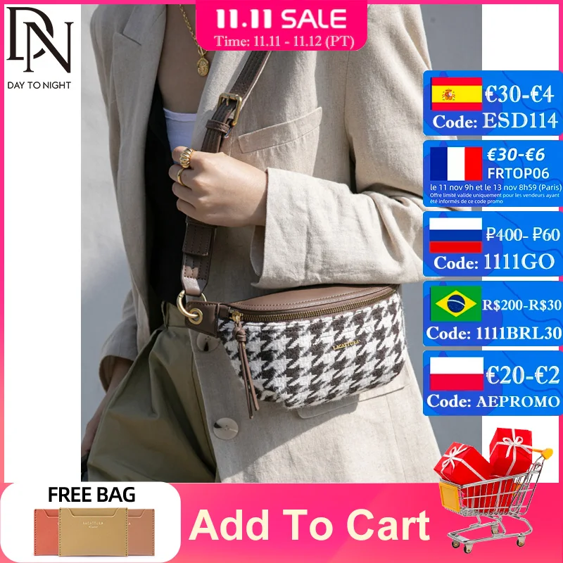 

DN Vintage Houndstooth Crossbody Bags for Women Small Chest Bag 2022 Wide Chain Strap Handbags Women's Bags Tassel Zipper Purse