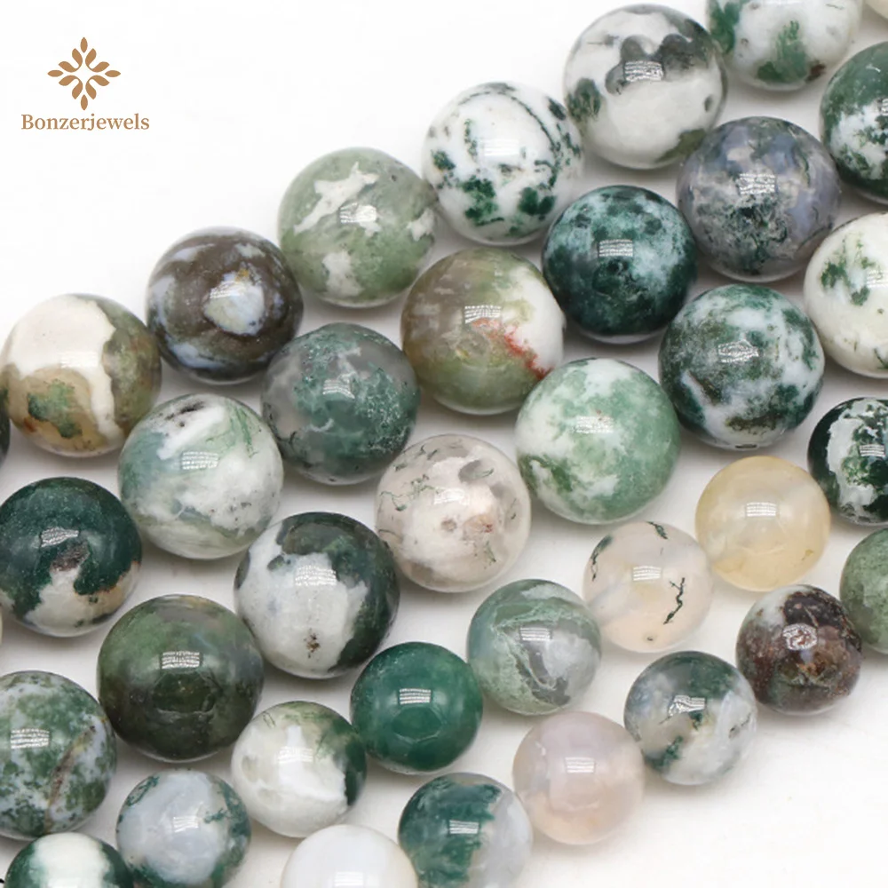 

Stone Wholesale Natural Tree Agates Round Loose Beads 15" Strand 4 6 8 10 12MM Pick Size For Jewelry Making Necklace Bracelet