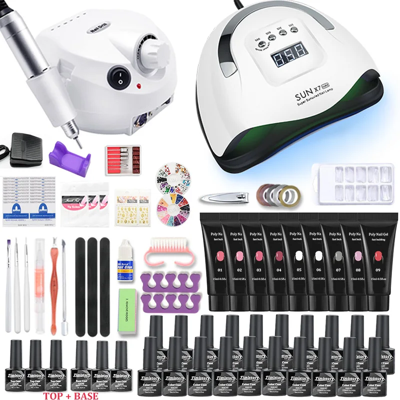 

Nail Set with Extension Crystal paste 114W/72W/54W UV LED Nail Lamp Dryer 35000RPM Machine Polish Nail Drill Manicure tools