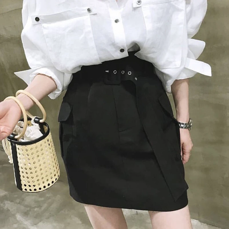 GALCAUR элегантные белые женские юбки с высокой талией поясом А-силуэта Мини Летняя