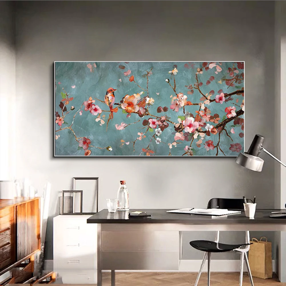 

Large Size Classical Flower Canvas Paintings Plum Blossom Posters and Prints Cuadros Wall Art Pictures for Living Room Decor
