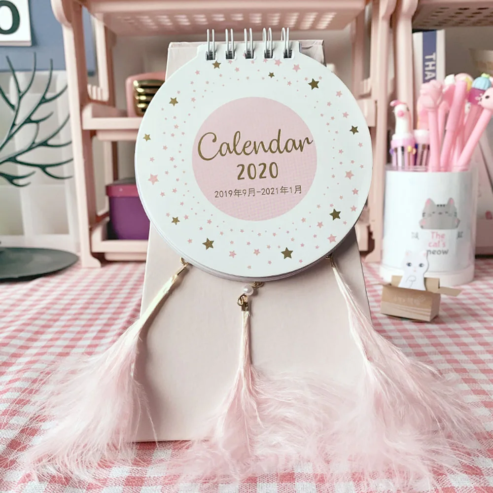 Креативный Настольный календарь с перьями милый планировщик записей ежедневный