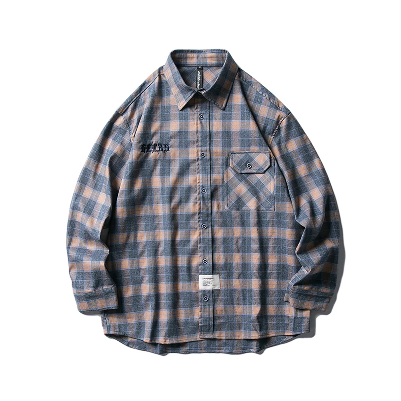 

Men's Casual Brushed Flannel Plaid Shirts Single Patch Pocket Long Sleeve Standard-fit Thick Gingham Button-down Male Blouse