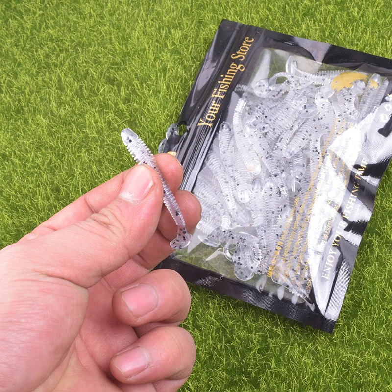 WDAIREN 50pcs Worms Fishing Lure T tail Soft Baits 50mm 0.8g Fishing Jig Wobbler Bass Bait Artificial Fishing soft Lure Tacke