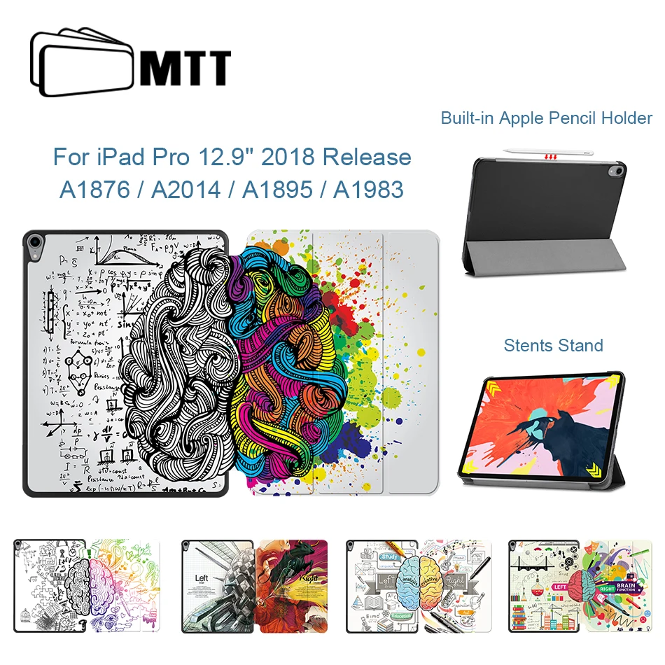 Чехол MTT для iPad Pro 12,9 дюйма 3rd Gen из искусственной кожи, чехол-подставка с мультяшным граффити, Магнитный смарт-чехол с беспроводной зарядкой