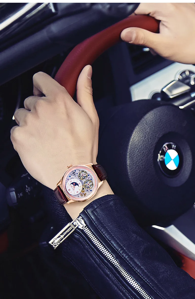 Двойной скелет MoonPhase швейцарские роскошные брендовые механические часы для мужчин полностью стальные водонепроницаемые автоматические мужские часы reloj montre
