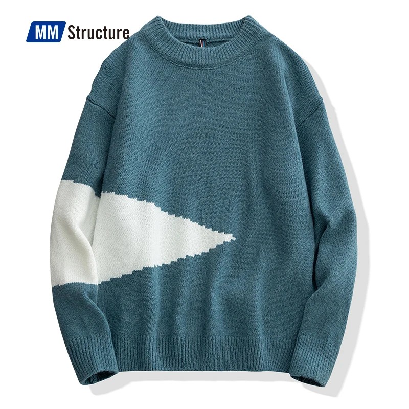 Мужской шерстяной вязаный свитер в стиле пэчворк зимняя уличная одежда