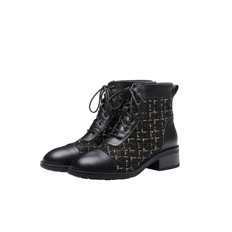 

MLJUESE 2021 women Ankle boots Cow leather winter short plush Round toe high heels female boots size 39