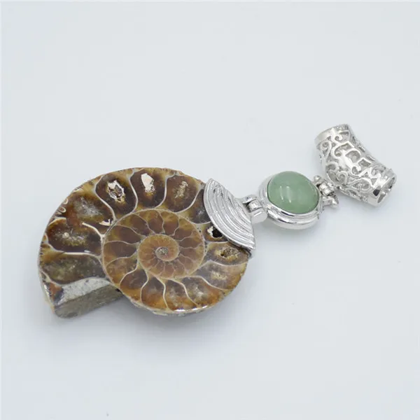 green aventurine 1 шт. настоящий аммонит Морская раковина фиолетовый розовый кристалл кварца тигровый глаз Чарм, подвеска из камня для женщин и мужчин ожерелье Модные ювелирные изделия - Окраска металла: green aventurine