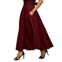 women pleated solid color stretch casual mature flared long skirts 2021 summer vintage skirt high waist female loose streetwear