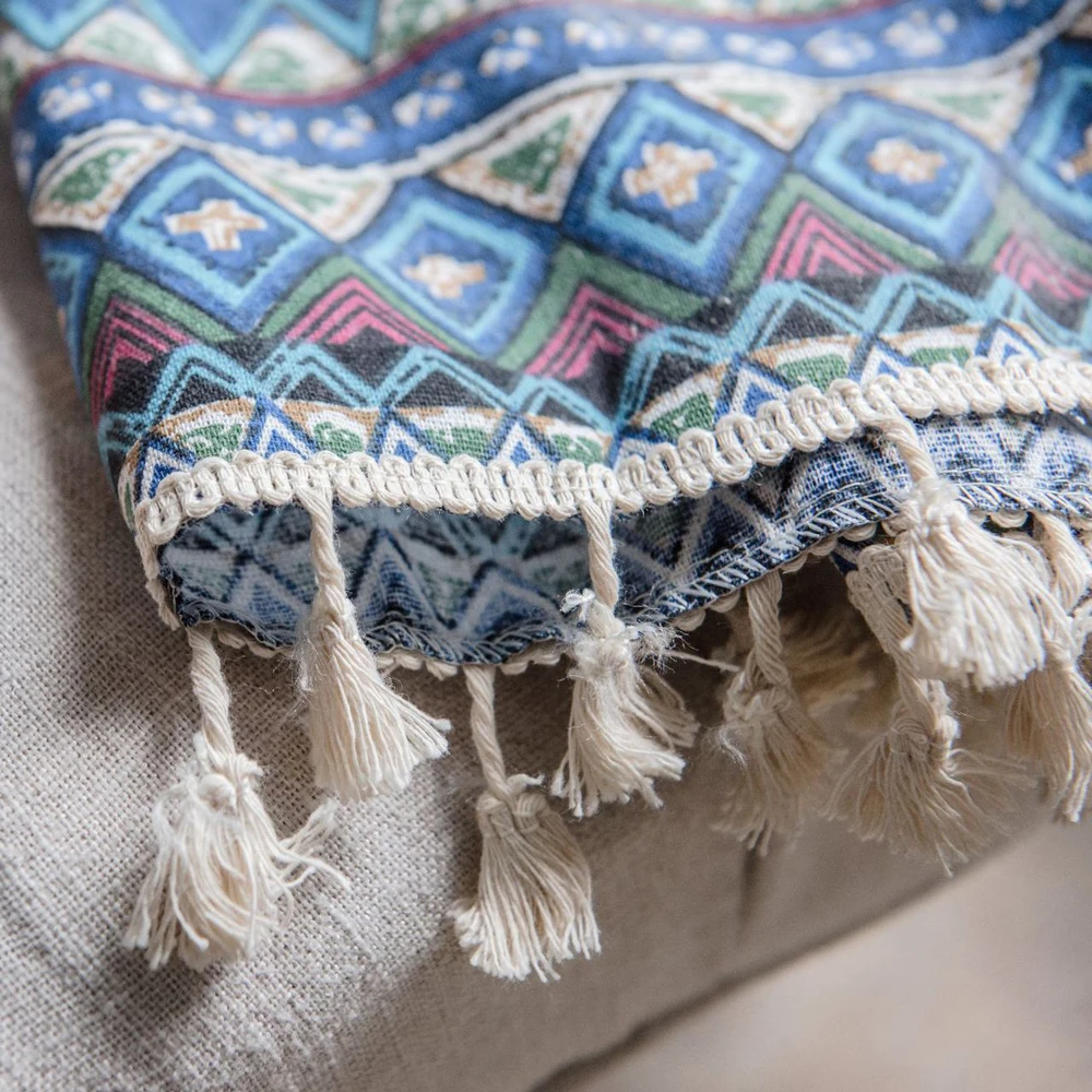 Синяя богемная штора с геометрическим принтом для гостиной спальни