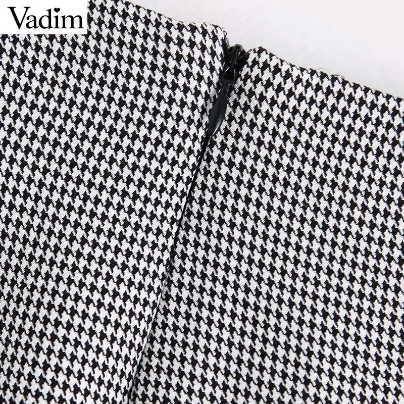 Vadim Женская клетчатая твидовая ткань в стиле ретро длинная юбка на молнии, высокая талия, Женские базовые стильные юбки длиной до лодыжки BA762