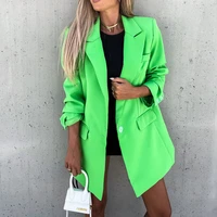 2021 women autumn mid blazer coat long sleeve formal office lady green blazers femme winter button elegant notched suit clothing