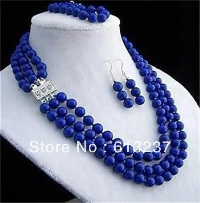 

Hot Shell Fashion Style Diy 3rows necklace 8mm lapis lazuli chalcedony Jaspers Beads For Party necklace bracelet earring sets M6