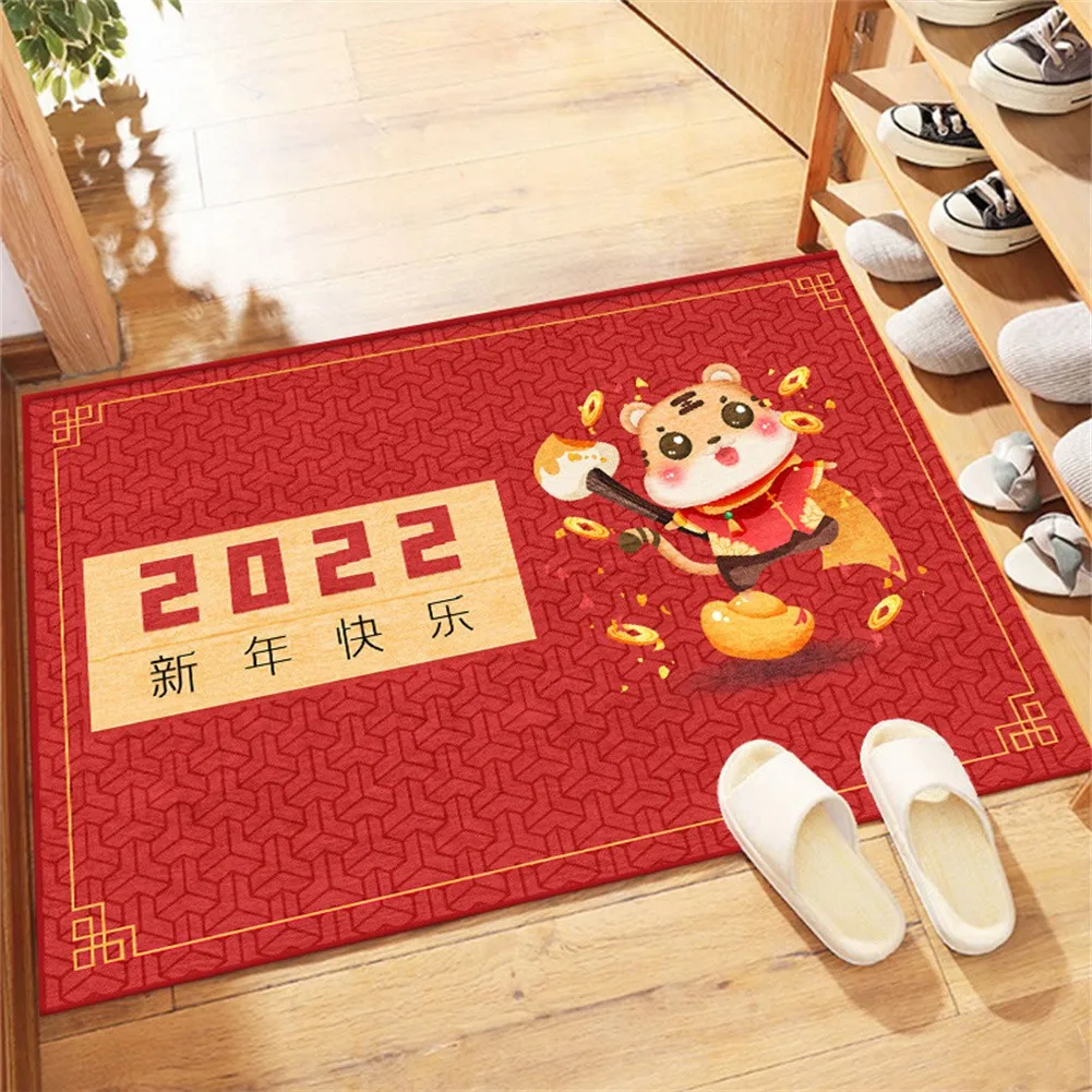 

CNY Non Slip Mat Anti Slip Mat Chinese New Year Carpet Cartoon Tiger Doormat Red Festive Door Mat Home Decor 2022