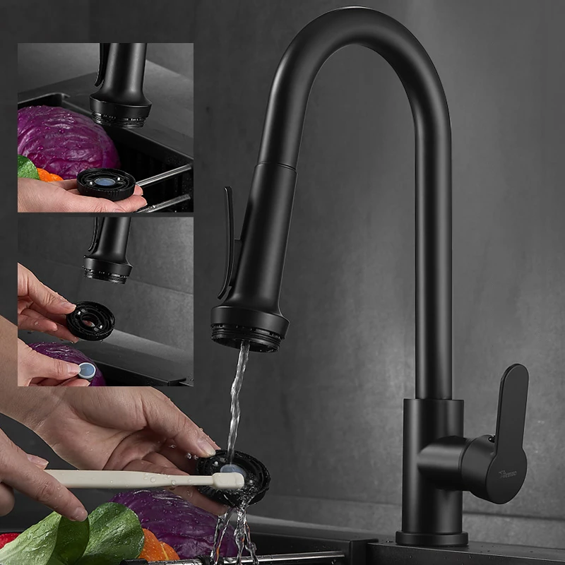 Современный Смеситель для кухонной раковины с высокой дугой из твердой латуни