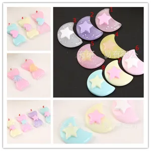 wholesale kawaii glitter moon bow stars cabochons flat back resin for girls bowknot diy phone craft accessories free global shipping