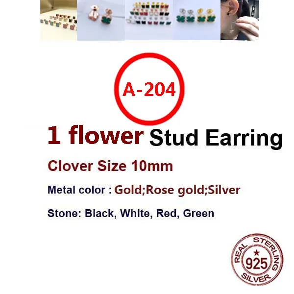 

A204 S925 sterling silver earrings simple personality fashion style hypoallergenic 1 mini flower four-leaf clover give gift