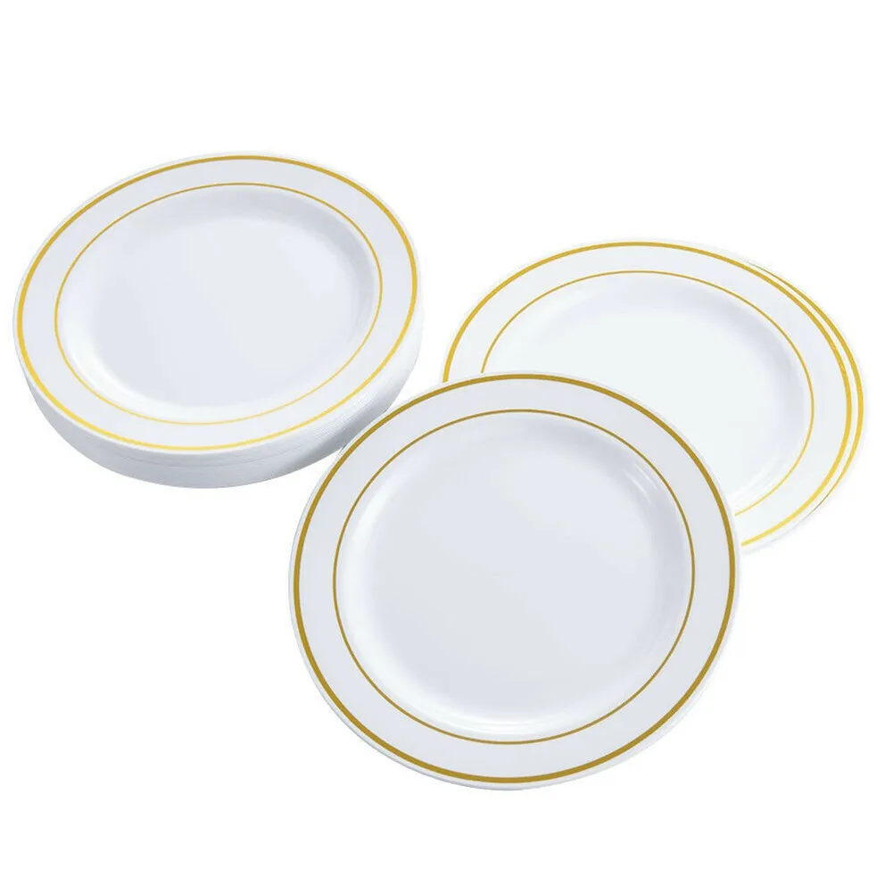 

Decor Dinner Tableware Multi-use Party Plastic Plates With Gold Border