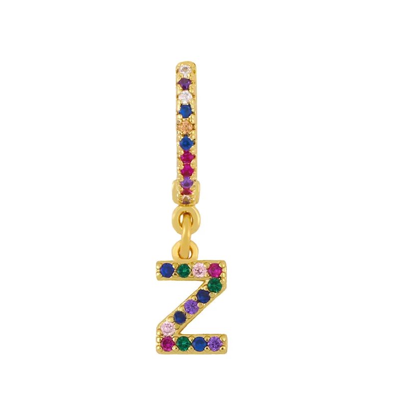 

Ailodo 26 Initial Letter Earrings For Women Gold Color Alphabet Rainbow CZ Dangle Earrings Fashion Jewelry Girls Gift 20JUL19