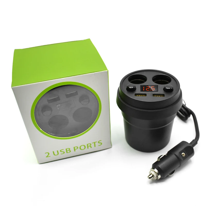 Автомобильное зарядное устройство 2 USB чашки разъем питания адаптер