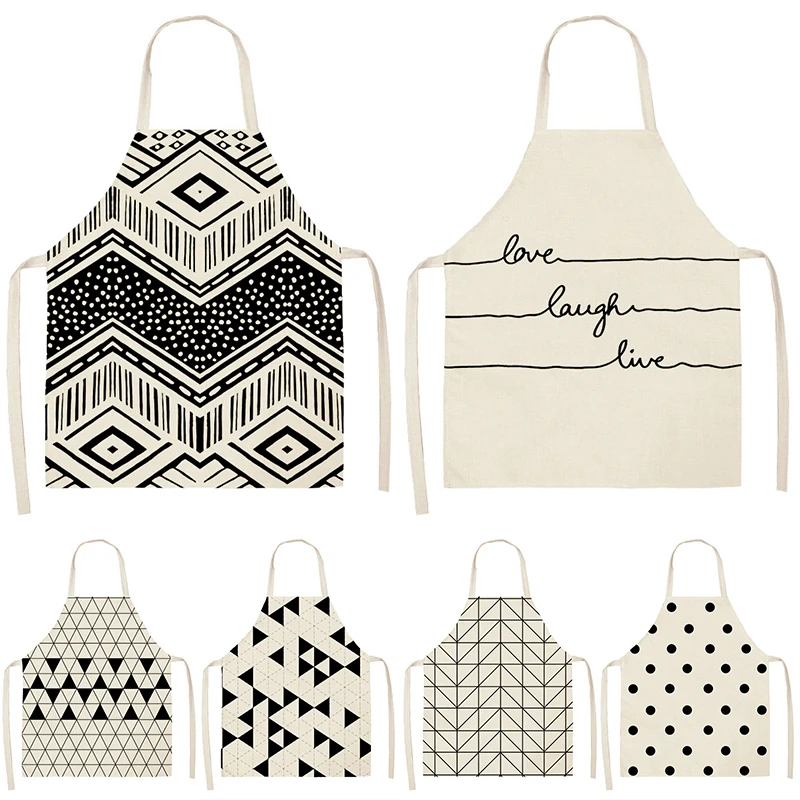 

Black Geometric Printed Pattern Kitchen Sleeveless Aprons Cotton Linen Bibs 53*65cm Household Women Cleaning Home Cooking 46493