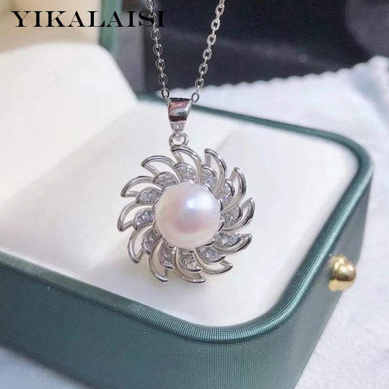 

YIKALAISI 925 Sterling Silver Necklaces Jewelry For Women 8-9mm Round Natural Freshwater Pearl Pendants 2021 Wholesales