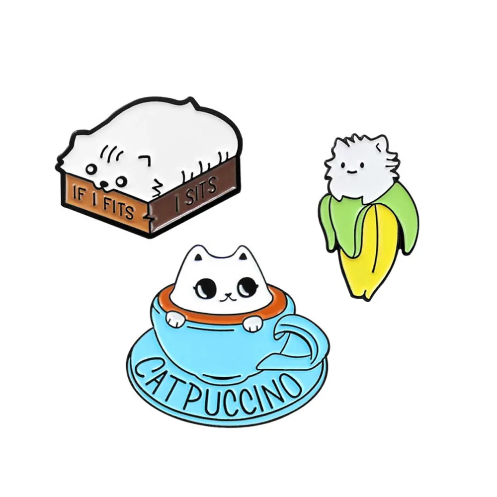 Мультфильм Броши кошки для женщин милый банан кофейная чашка котенок животное