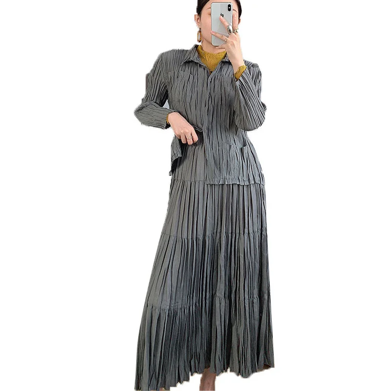 

LANMREM Pleated Skirt Women's Long High Elast Waist 2021 Summer And Autumn Fashion Niche Design Fold Skirts Ladies 2T1237