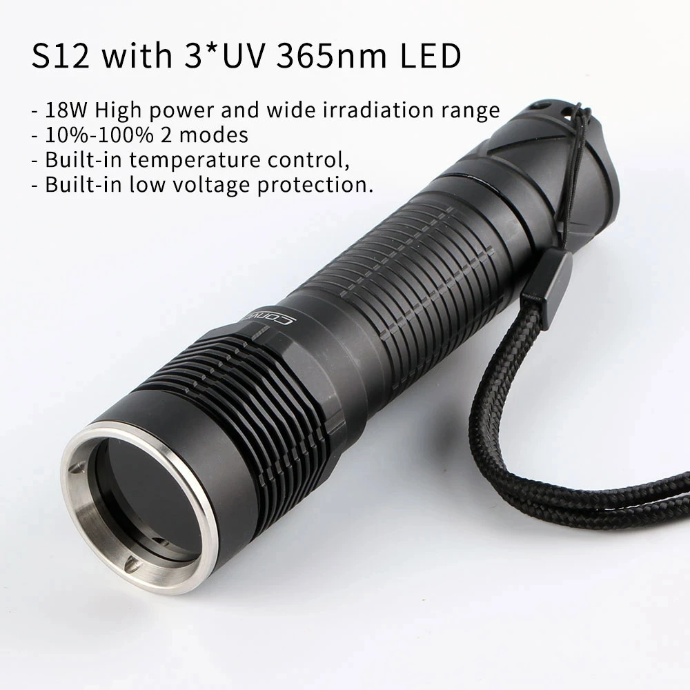 УФ фонарик светильник колонна S12 с 3 * 365nm светодиодный фонарь 21700 Linterna
