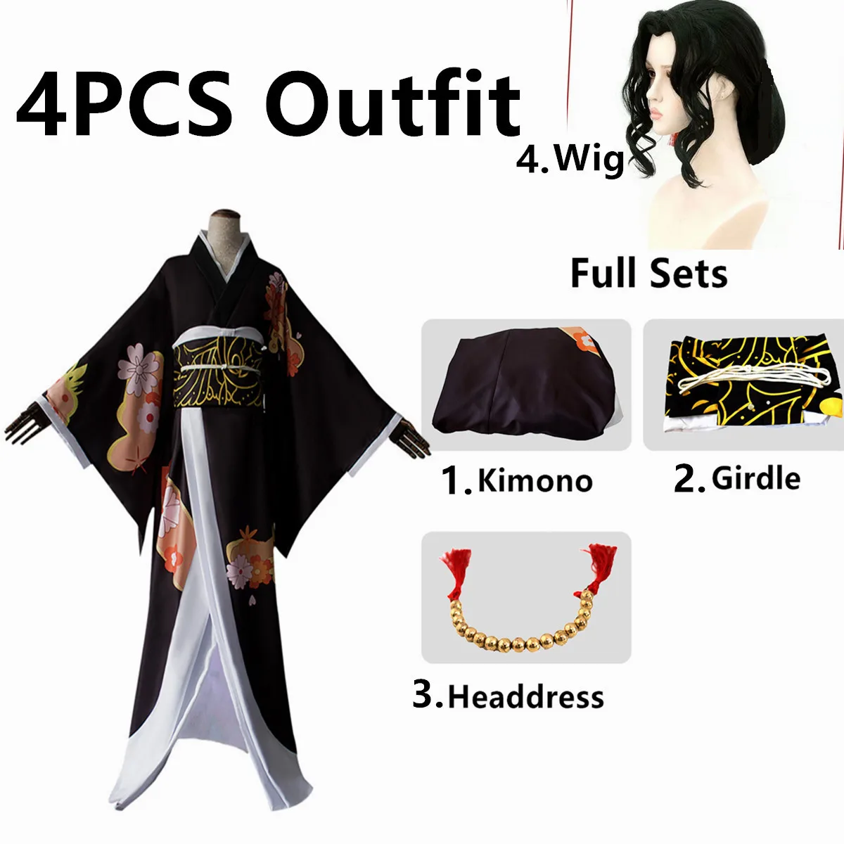 

Anime Demon Slayer Kimetsu no Yaiba Cosplay Costumes Kibutsuji Muzan Cosplay Costume Women Kimono Uniforms Clothes Dresses Wig