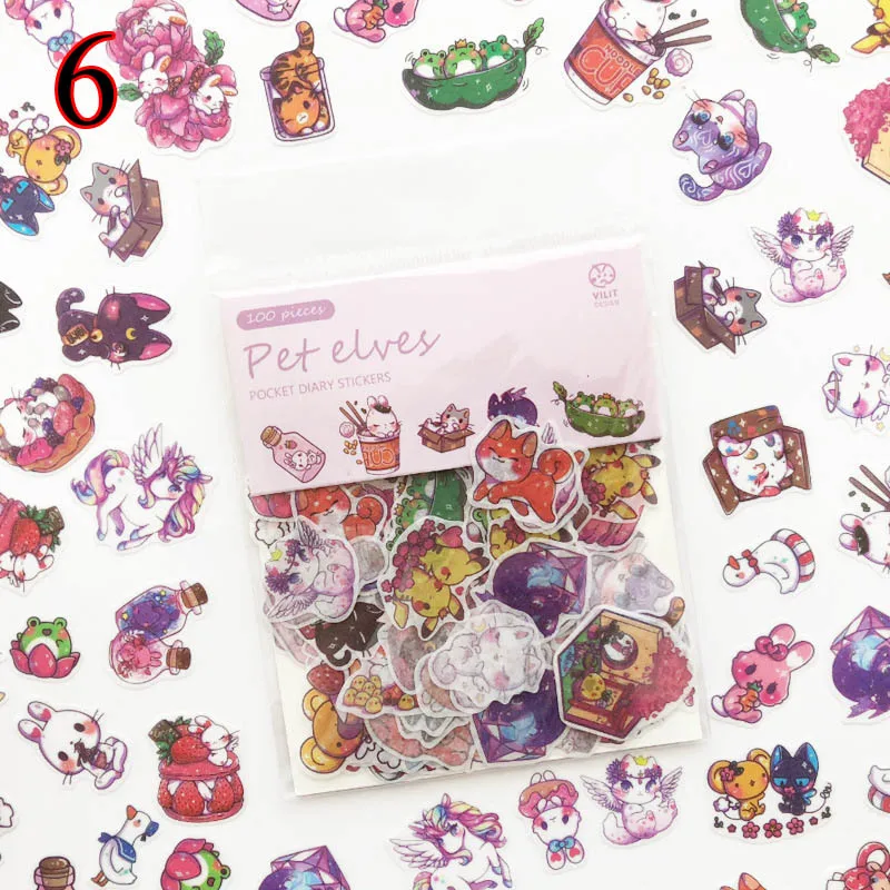 100pcs Flower 6 40 шт DIY цветы ПВХ наклейки для скрапбукинга милый кавайный котик собака бумажные, с пандой наклейки Дети подарки на дневник, фотоальбом Декор - Цвет: 100pcs Flower 6