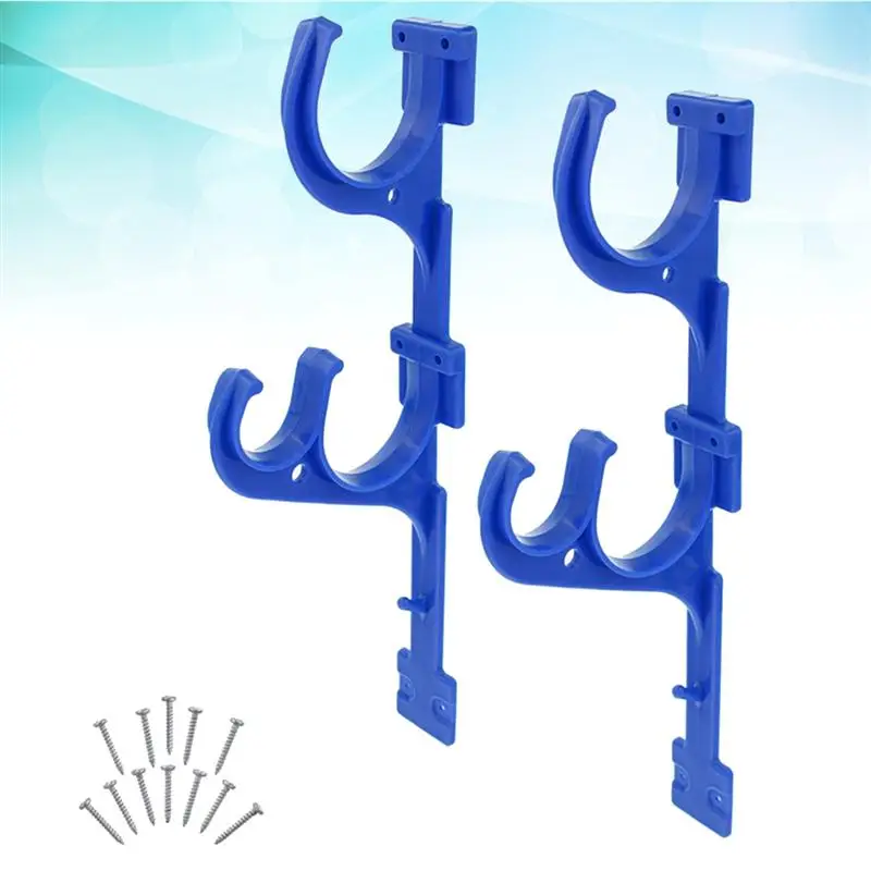 1 Set Pool Cleaning Tool Hook Brush Pick Up Organizer Hanger Bracket with Screws for Home Garden (Blue) |