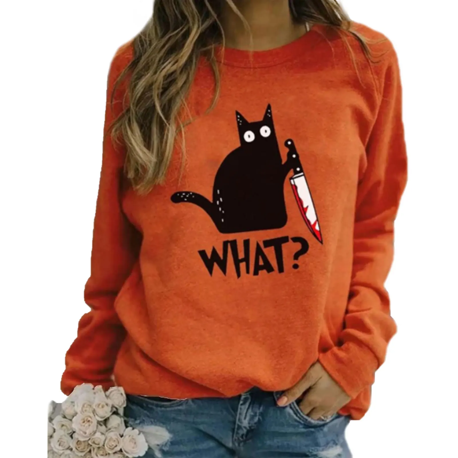 

Female autumn casual Tops Print Round Neck Long Sleeve Pullover Sweatshirts for Women