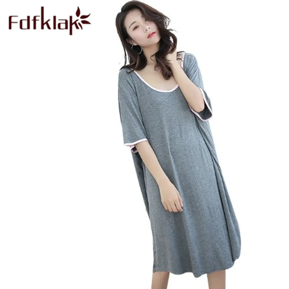 Fdfklak Plus Size 2XL 3XL Night Dress Women Oversize Nightgown Sleepshirts Short-sleeves Nightie Nightdress Modal Sleepwear