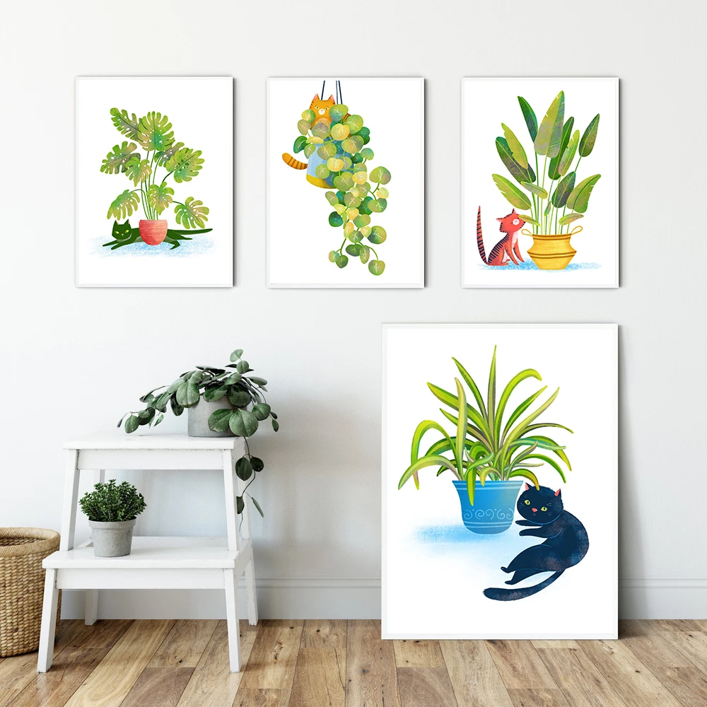 

Urban Jungle Panther Tiger Poster Botanical Canvas Painting Indoor Plants Art Print Nordic Wall Pictures For Living Room Decor