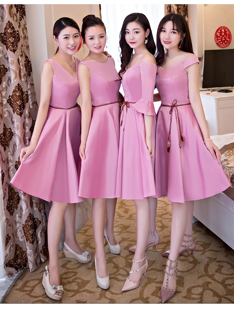 Бордовые Платья для подружки невесты короткие розовые элегантные женские