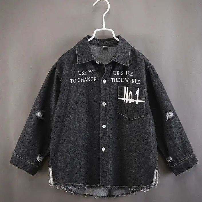 

Boys denim shirt 3-13 years old 2021 spring new big children's clothing trendy baby Korean jacket children foreign style shirt