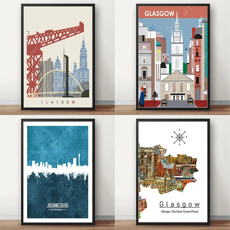 City of Glasgow United Kingdom Vintage Travel Posters Canvas Painting Kraft Poster Coated Wall Sticker Home Decoration Gift | Дом и сад