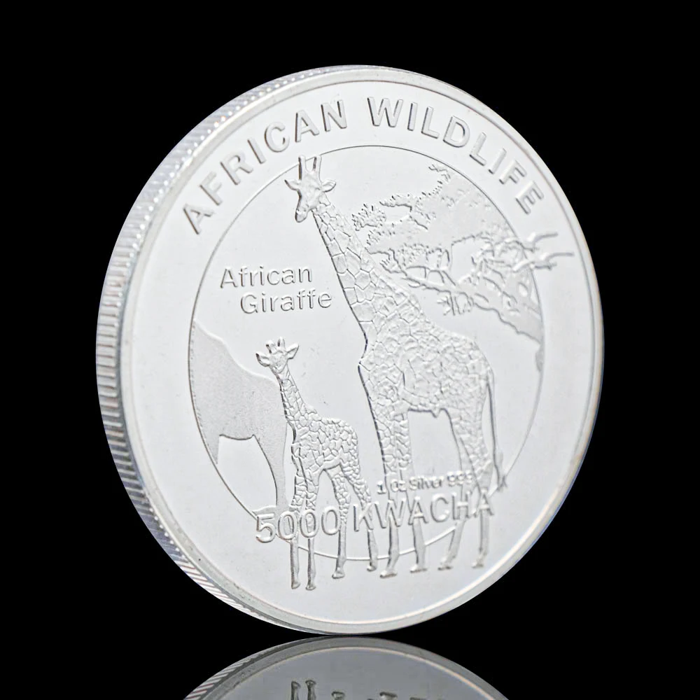 

SIlver Plated African Wildlife Giraffe Zambia Kwacha Animal Souvenirs Coin Medal Collectible Challenge Coins Gift Challenger